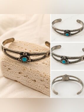 Vintage Sterling Silver Turquoise Thunderbird Cuff Bracelet